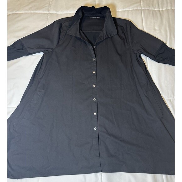 Stella Carakasi Button Up Black 3/4 Sleeve Oversized Tunic Pockets Sz Medium - Picture 3 of 12